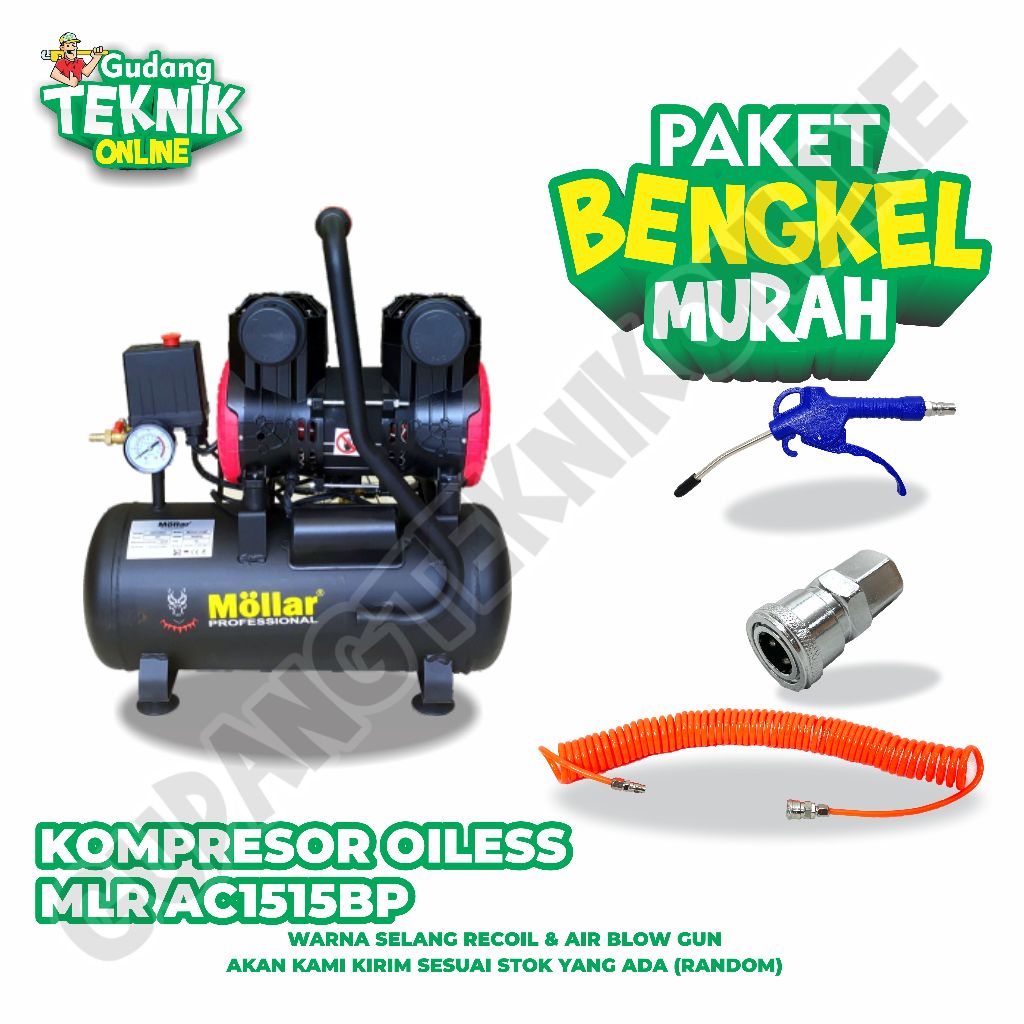 NEW Mesin Kompresor Angin Tanpa Oli 1HP Kapasitas 15 Liter NEW MLR-AC1515BPR MOLLAR / Compressor Sil