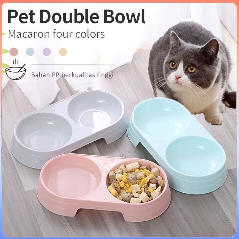 Tempat Makan Hewan Piring Makan Kucing Mangkuk Anjing Mangkuk Ganda 2 in 1 -  Kucing Anjing Anti Lic