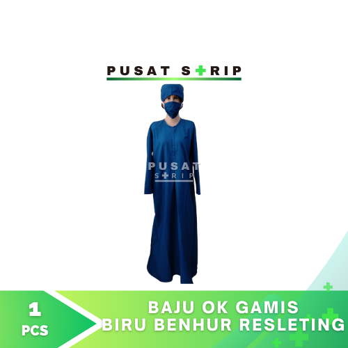 Baju OK Gamis Biru Benhur Lengan Panjang Resleting