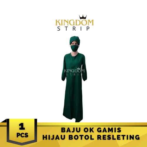 Baju OK Gamis Hijau Botol Lengan Panjang Resleting