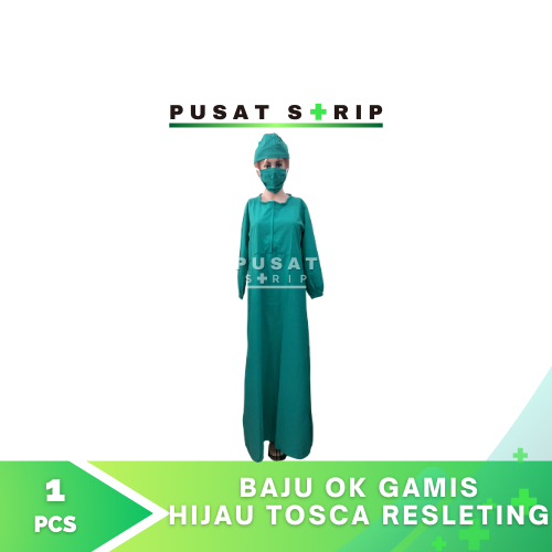 Baju OK Gamis Hijau Tosca Lengan Panjang Resleting
