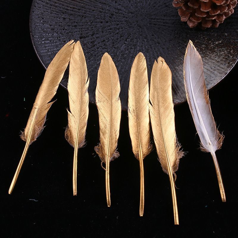 Isi 50pcs Bulu Angsa Besar Gold Bulu Angsa Panjang Bulu Angsa Asli Bulu Ayam Panjang Bulu Bulu
