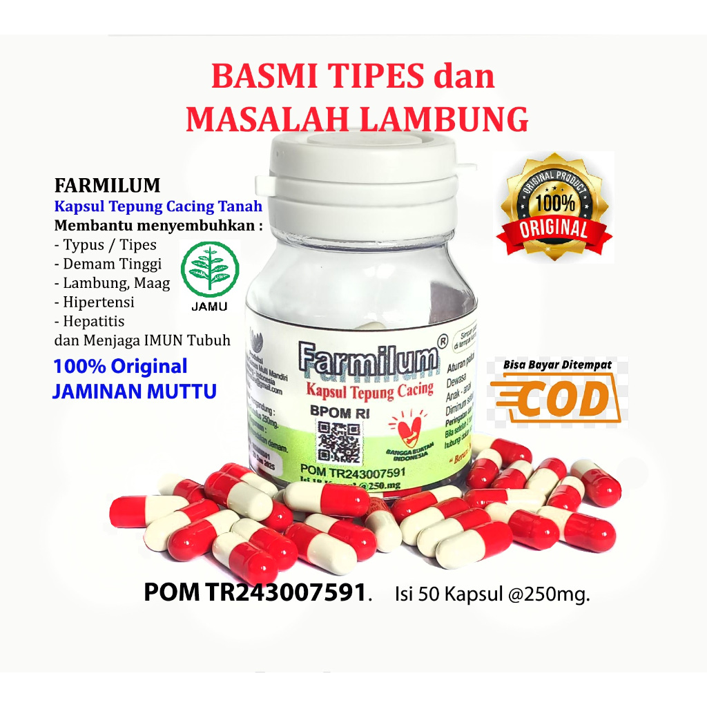 kapsul cacing asli obat,tipes,maag,panas demam,lambung,cocok untuk anak dan dewasa AMPUH isi 50 kaps