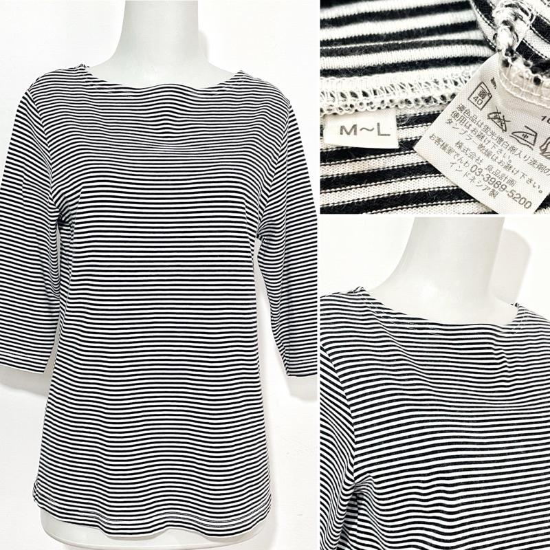 KAOS SALUR LENGAN 3/4 HITAM PUTIH BAJU OBLONG WANITA