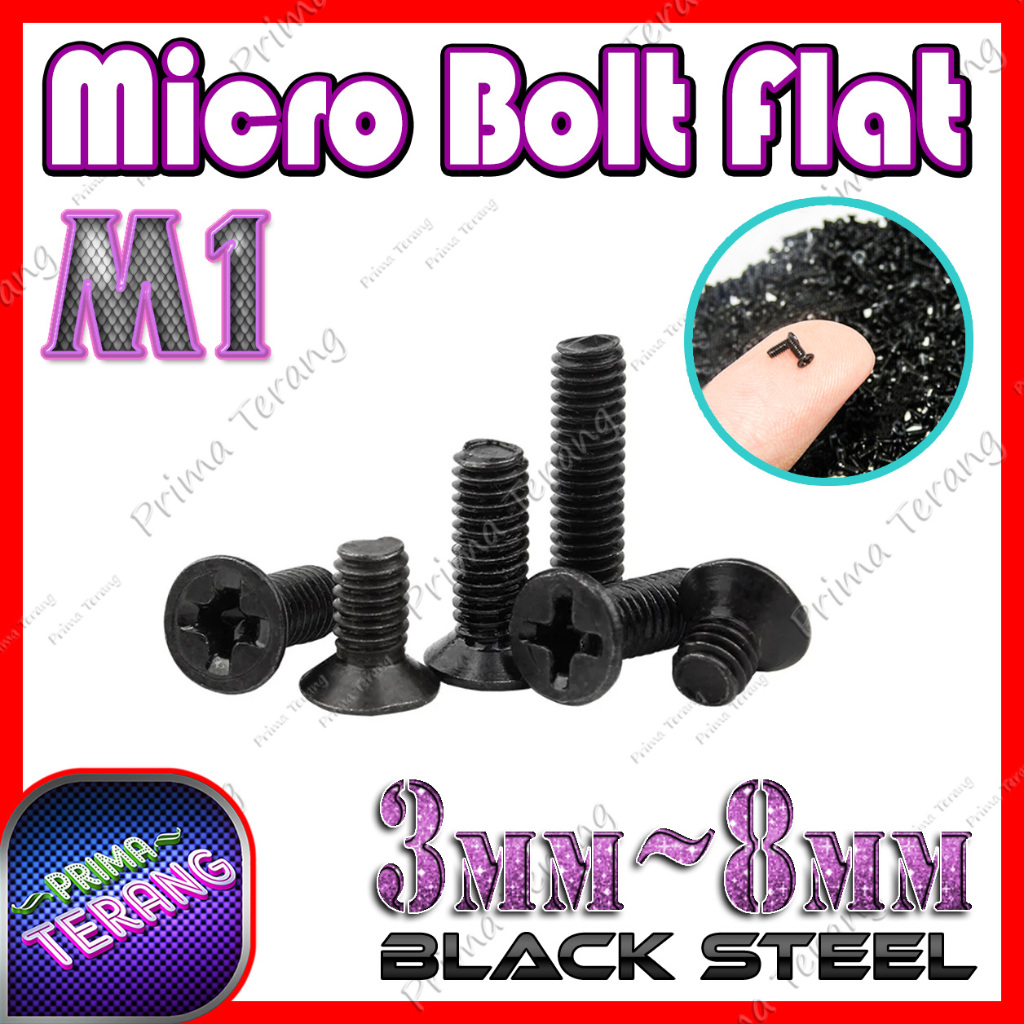Baut Micro M 1 Flat Head 3 4 6 8 mm Laptop Notebook Netbook Mikro M1 Stainless / Black Steel