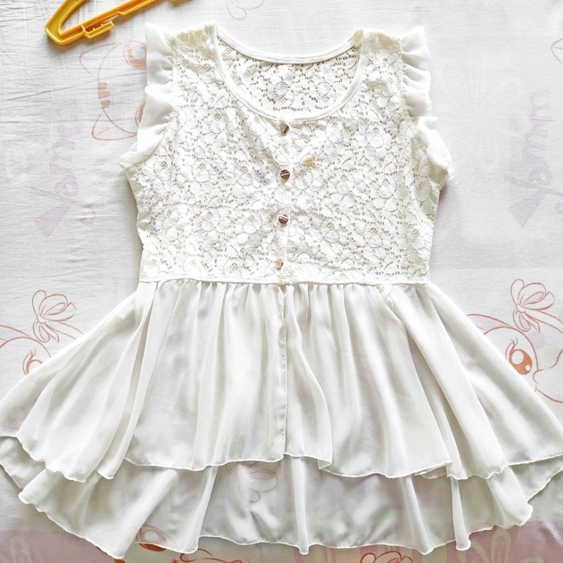 Atasan wanita brocade chiffon putih premium import