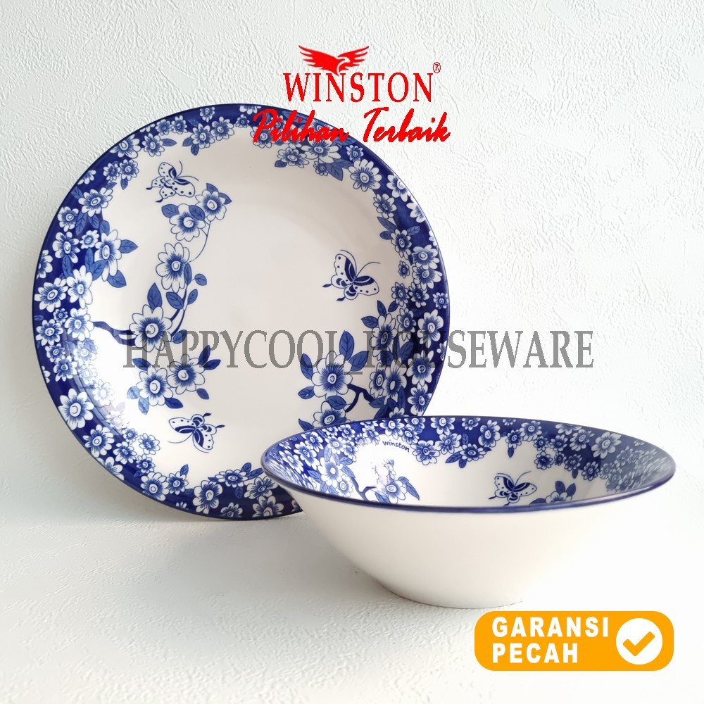 WINSTON 1pcs Mangkok Keramik 7in Sakura Blue Mangkok Makan Dalam 18cm