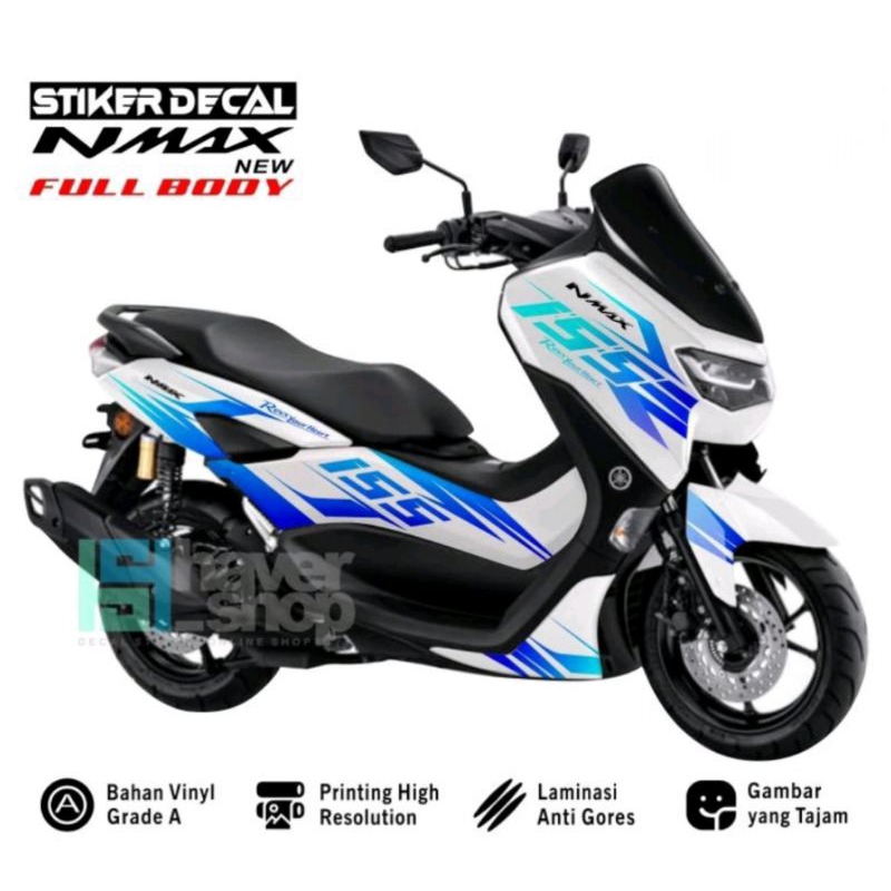 stiker decal all new nmax 155 grafis biru putih full body