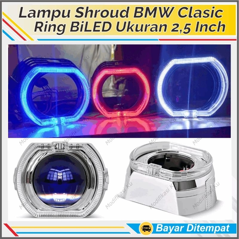 SHROUD BILED BMW KLASIK ANGEL EYES PROJECTOR 2,5 INCH RING BODY SILVER PNP