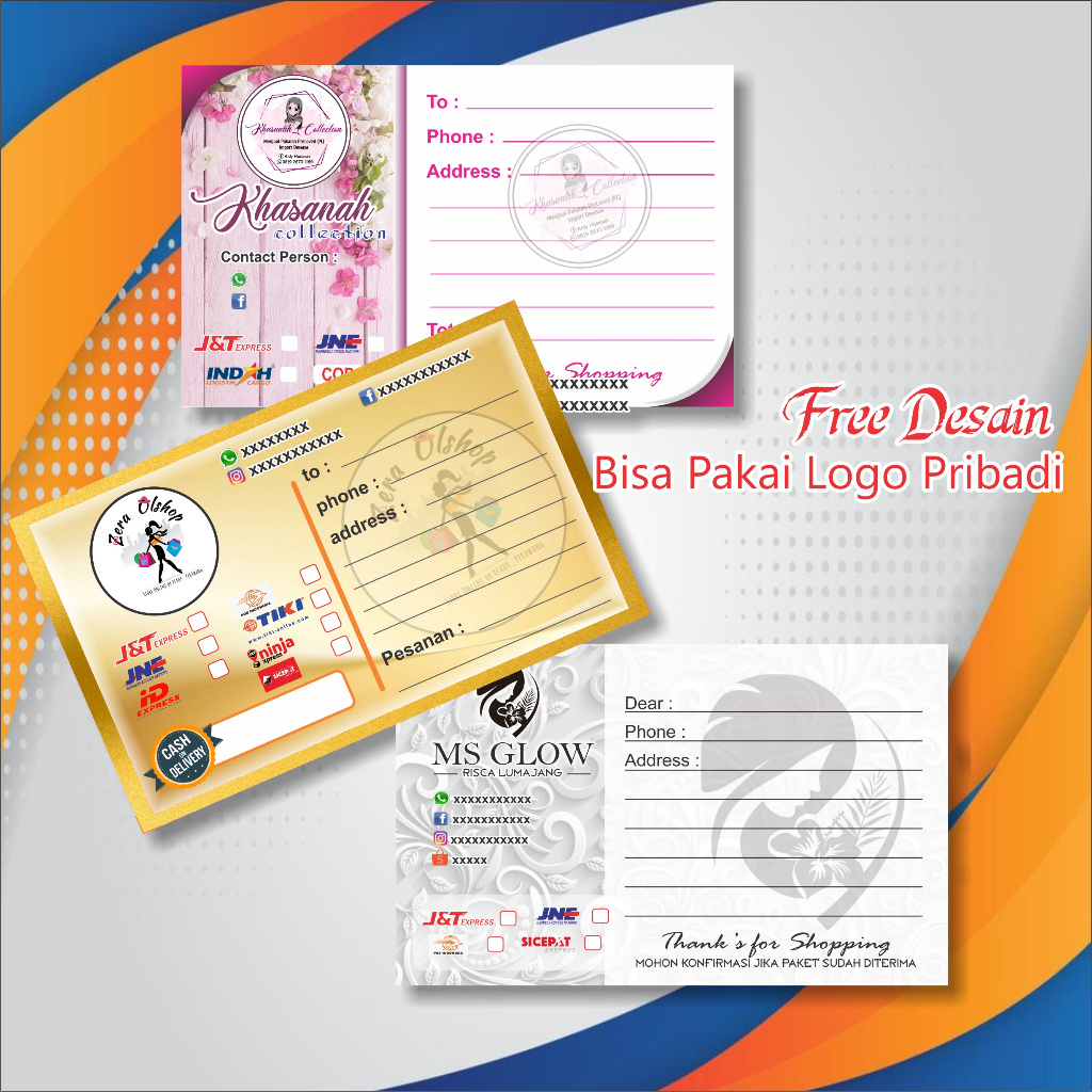 

label pengiriman custom bisa pakai logo pribadi