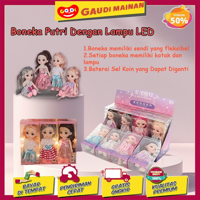 Gaudi 17cm Boneka Putri Dengan Sumber Cahaya Led/Boneka Untuk Anak Perempuan Dengan Sendi Yang Fleks