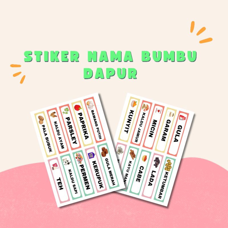 

stiker nama bumbu dapur / masakan ukuran : 10,5 cm x 14,8 cm ( A6 ) untuk toples, tempat bumbu