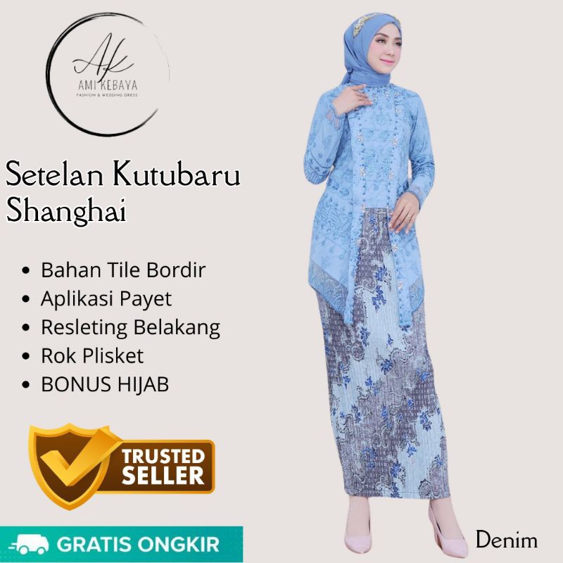 Setelan Kutu Baru Shanghai Free Hijab | Kebaya Kutu Baru Payet | Kebaya Wisuda | Setelan Kebaya Pest