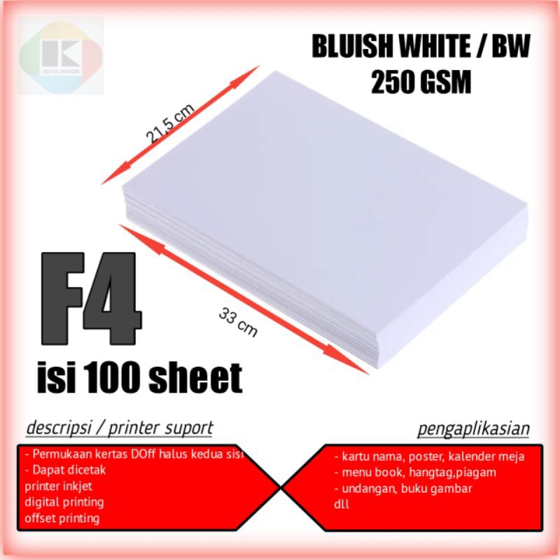 

kertas karton BW f4 250 gsm kertas BW 250 gsm F4 isi 100 lembar