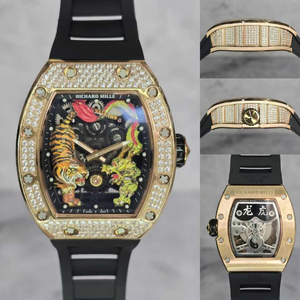 JAM TANGAN LUXURY PRIA RM 051 JACKIE CHAN DRAGON &TIGER FROSTED DIAMOND DIAL SWISS