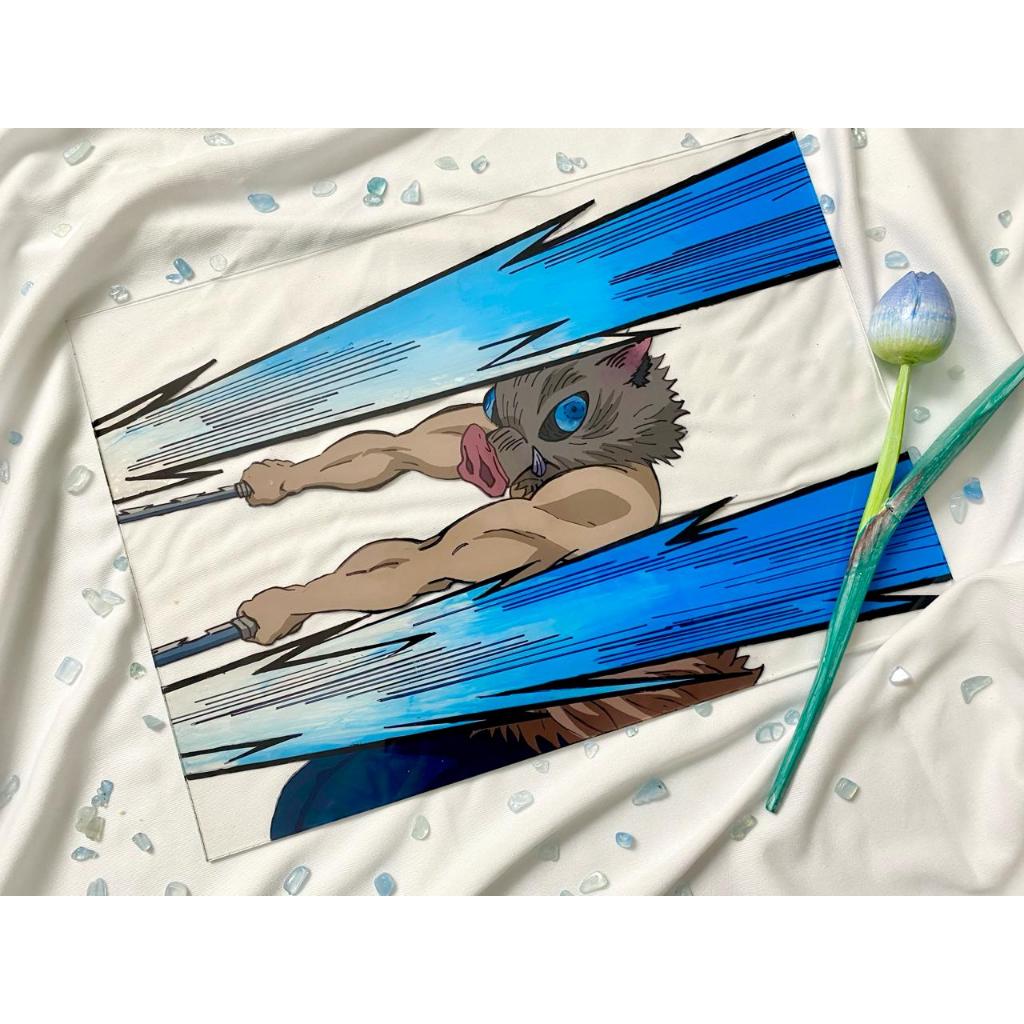 Inosuke Hashibira Demon Slayer (Kimetsu No Yaiba)  Akrilik Anime Glass Painting / Lukisan Anime Akri