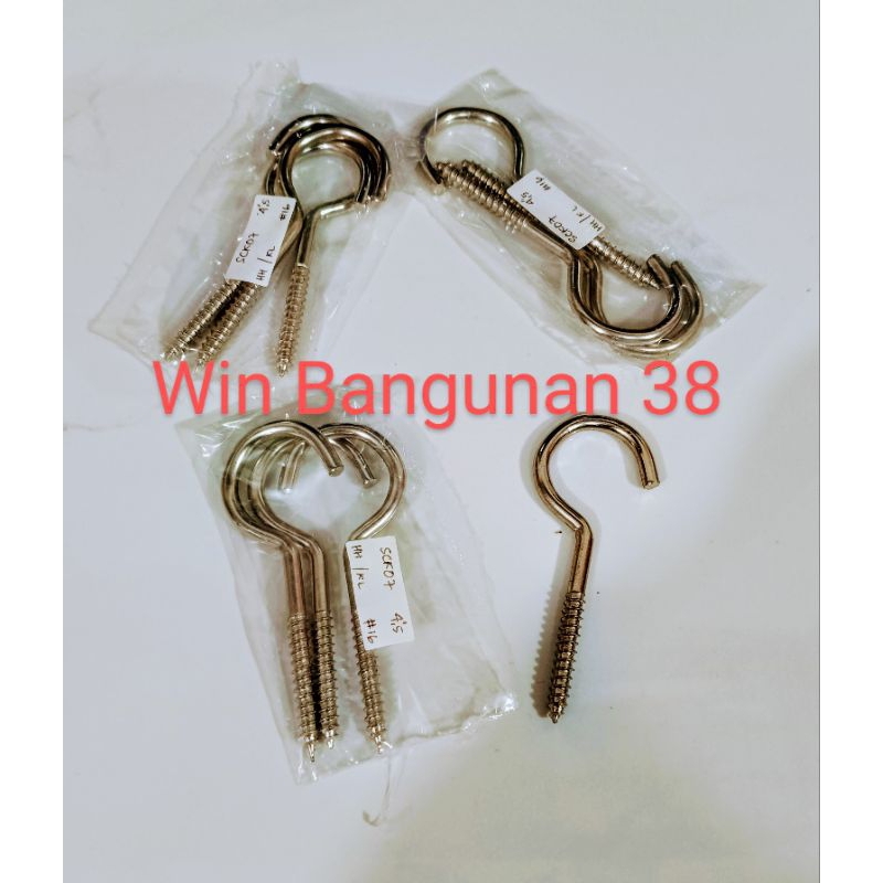 Hock Buka ukuran 1" - 4.5"/Screw Tanda Tanya Drat/Drat Gantungan Lampu Hias