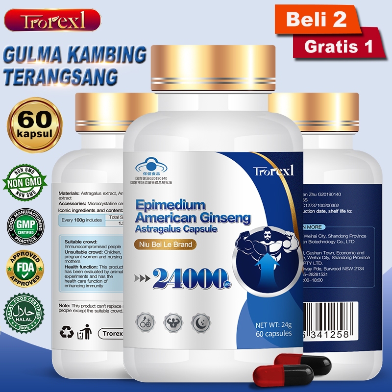【Halal】Trorexl 60 Kapsul Epimedium Memelihara Ginjal Anti kelelahan Efek permanen Herbal Cina Tingka