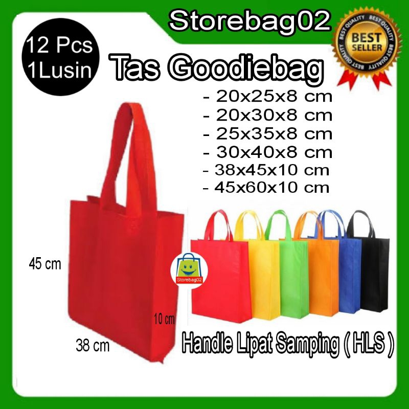 

( 1 Lusin ) Tas Kain Spunbond Goodiebag Handle Tali 38x45 cm, Souvenir,Seminar,Ultah,Sembako,Belanja,Polos