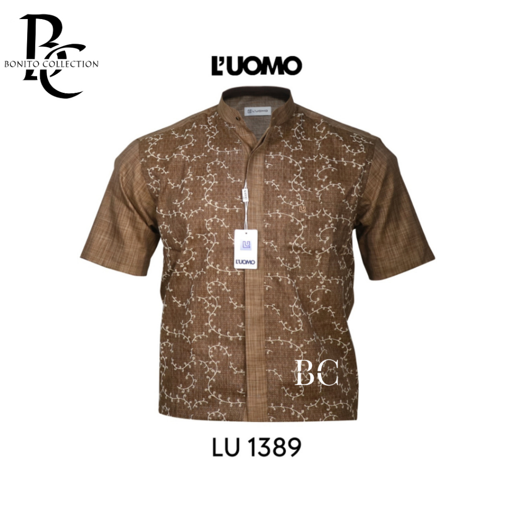 KEMEJA KERAH KOKO SHANGHAI LENGAN PENDEK LUOMO BAHAN KATUN PREMIUM BERKUALITAS MEWAH ELEGAN 1389 - S