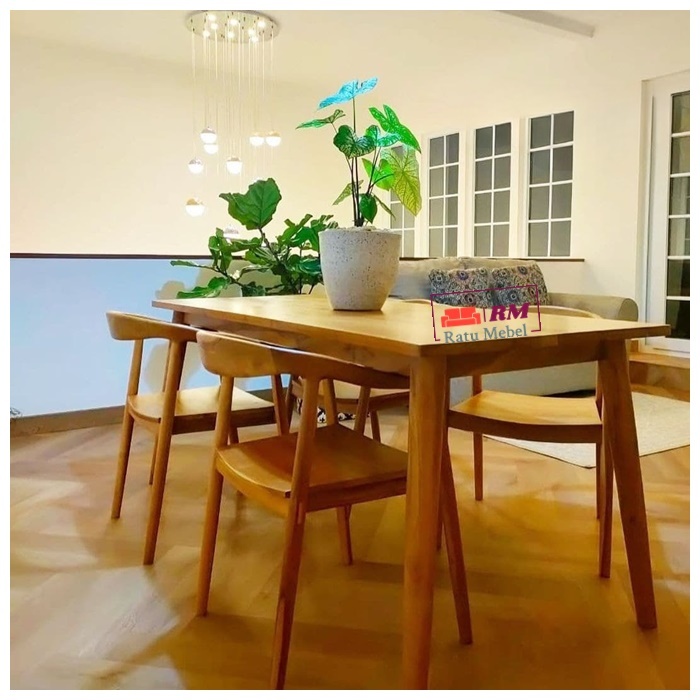 Set Meja Makan Minimalis Kayu Jati 4 Kursi Makan Cafe Retro Kualitas Bagus