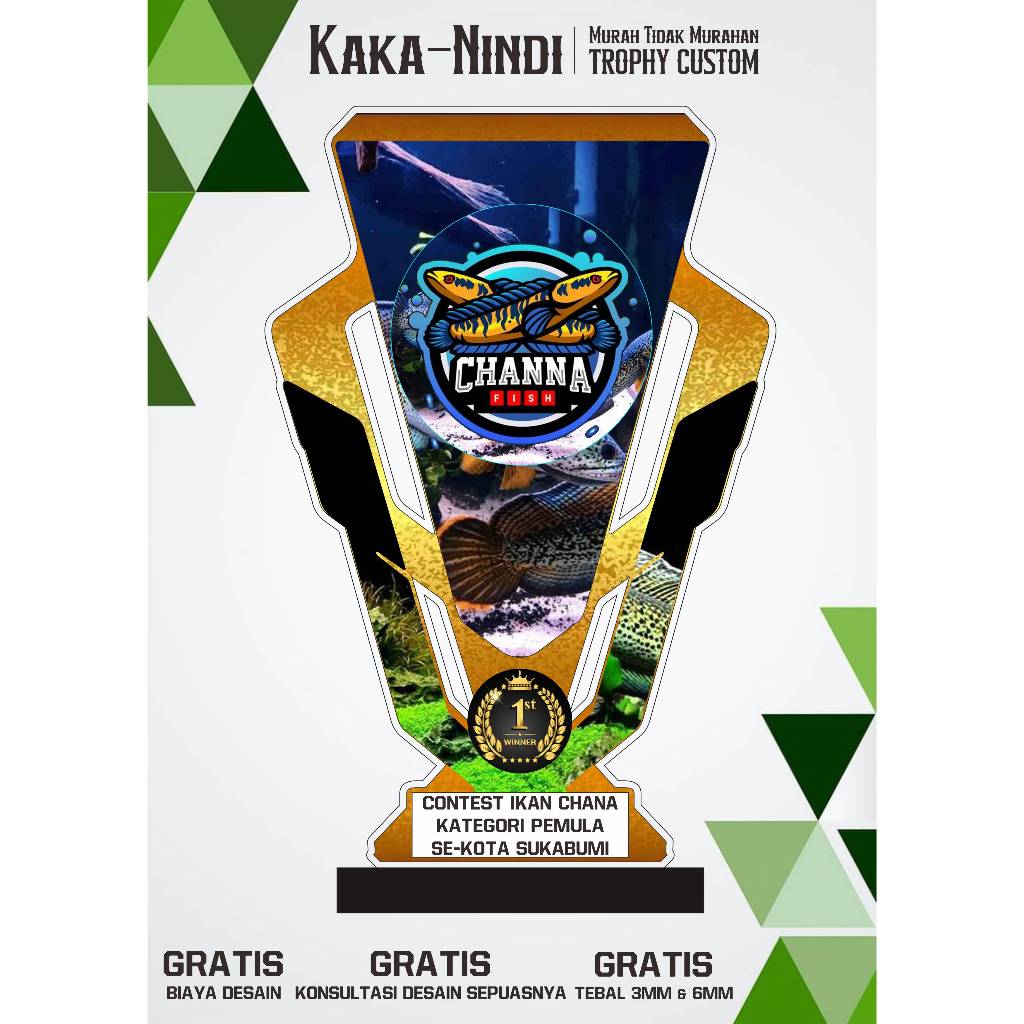 Trophy Kontes Ikan/Piala Kontes Ikan/Plakat Kontes Ikan/Bahan Akrilik 3mm dan 6mm/Free Desain