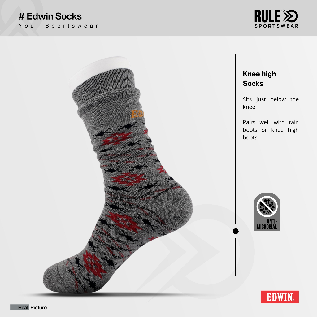 Kaos Kaki Edwin Original Knee High Socks Betis Tebal Unisex Casual Rule Sportswear KSK-EDW-039