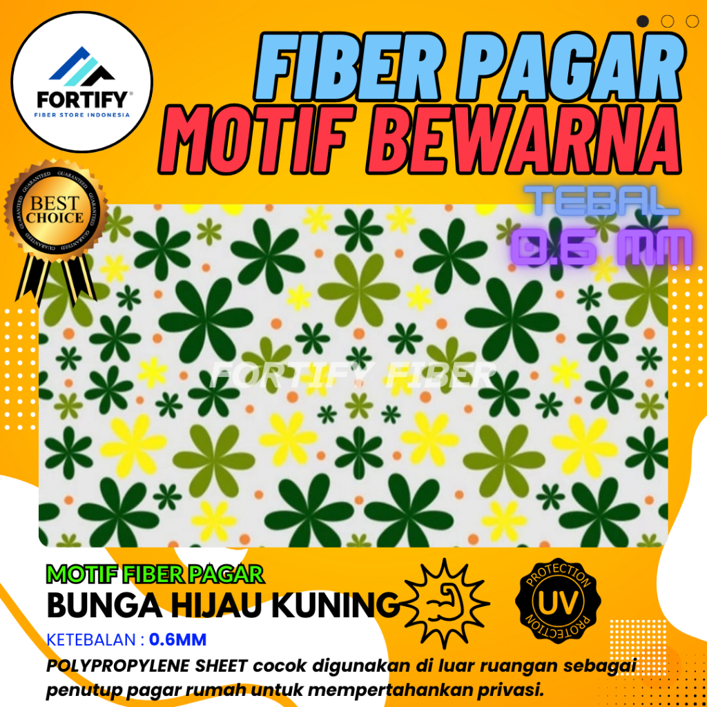 Fiber Plastik Penutup Pagar Rumah Motif BUNGA HIJAU KUNING