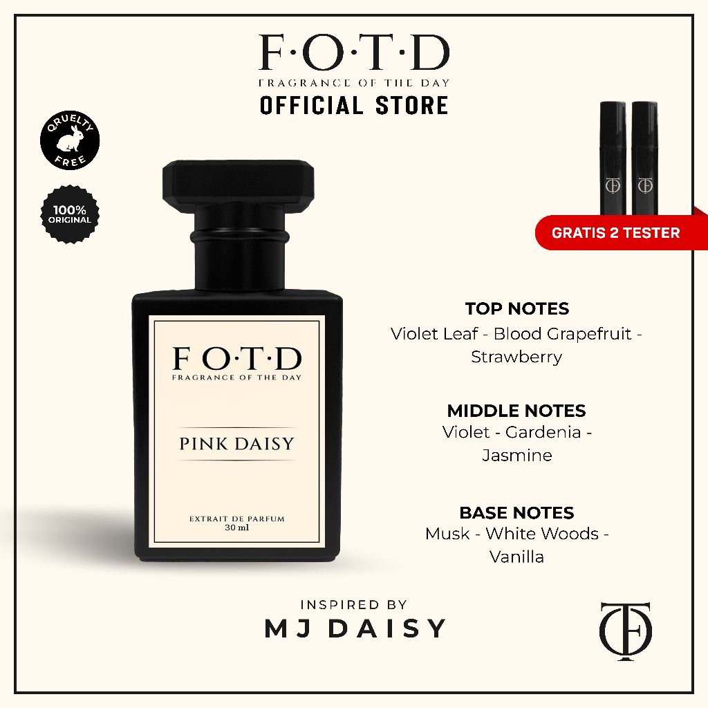 FOTD Pink Daisy - MJ Daisy Inspired - Parfum Wanita Tahan Lama - Extrait de Parfum 30 ml 50 ml (Tert