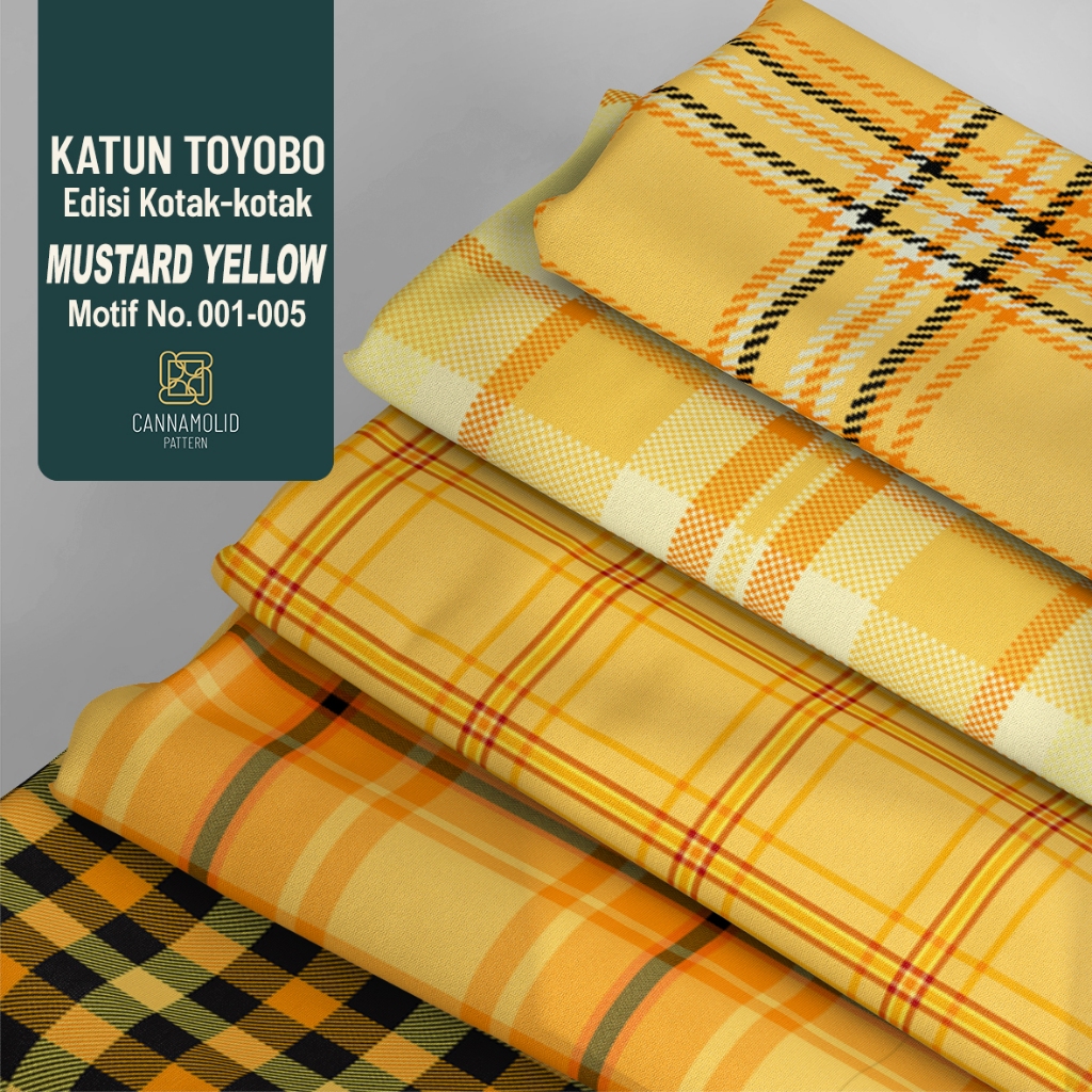 Kain Toyobo Motif KOTAK-KOTAK Kuning | Lebar 145cm | PLAID MUSTARD YELLOW 1-5