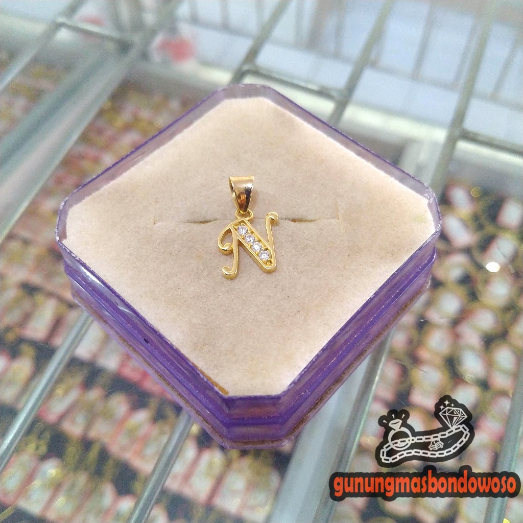 Liontin huruf N emas asli kadar 300 6k