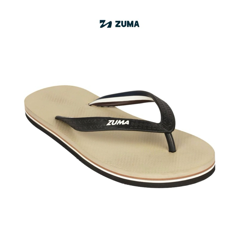 Sandal Zuma Men Stripe Cream Hitam Putih / Sandal Jepit Karet Cowok