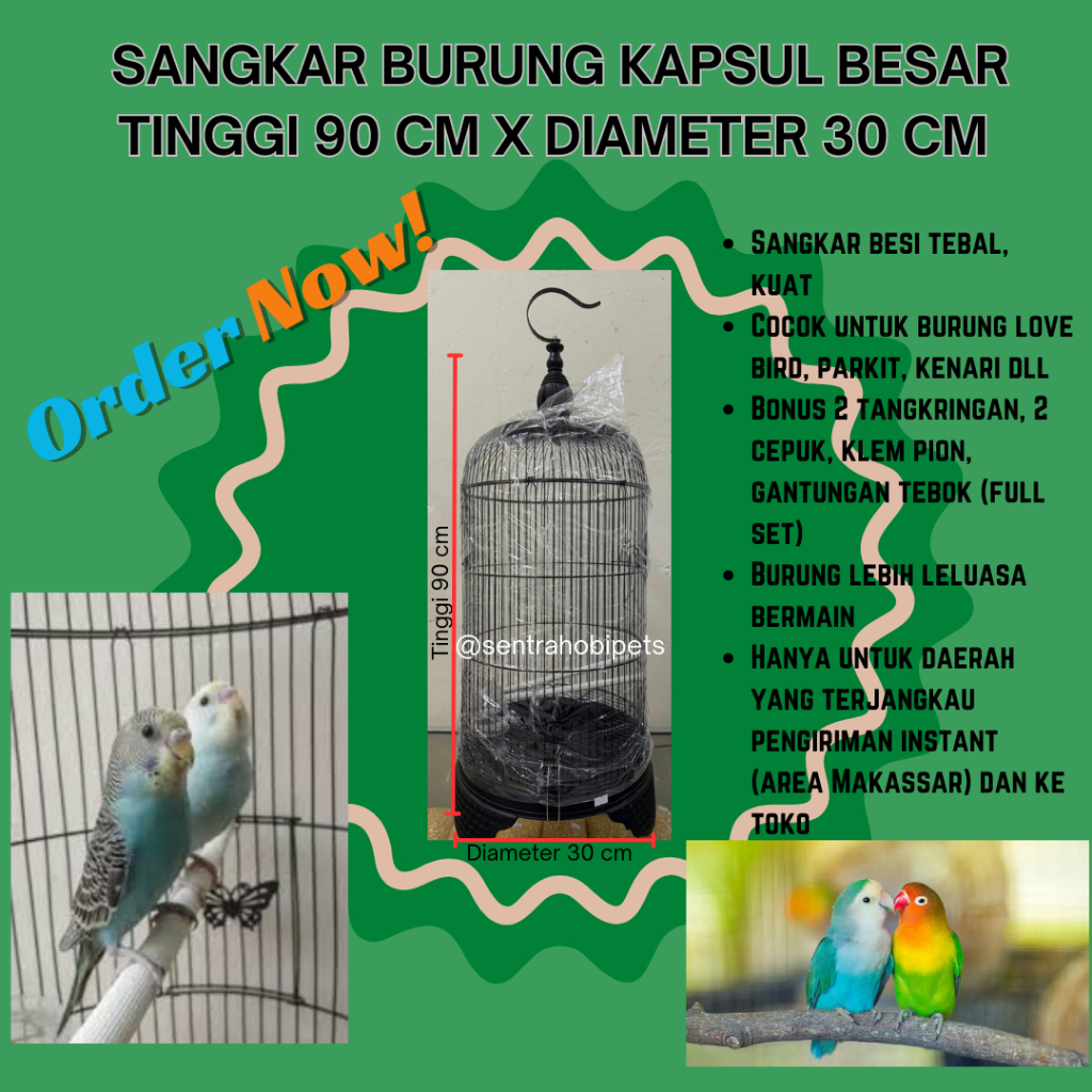 Sangkar Kandang Burung Bom Kupu Kapsul Besar Burung Lovebird Parkit Kenari Besi
