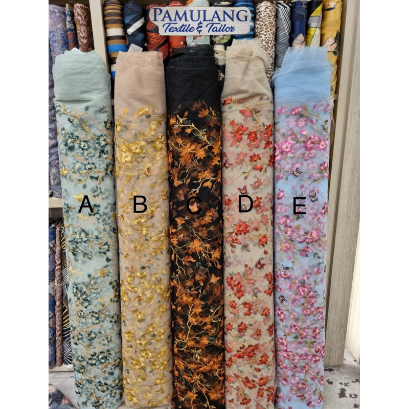 Kain Tille Halus Premium Bordir Garden Kupu2 Motif || Harga Per Setengah Meter (50 cm)