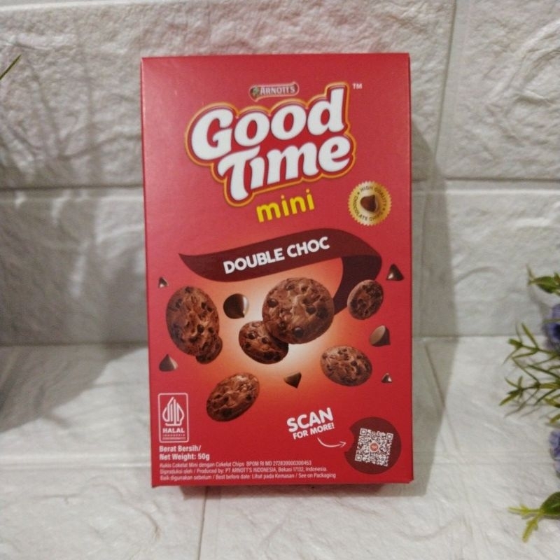 

Good Time Mini Double Choc 50 gr Biskuit Coklat dengan Choco Chip