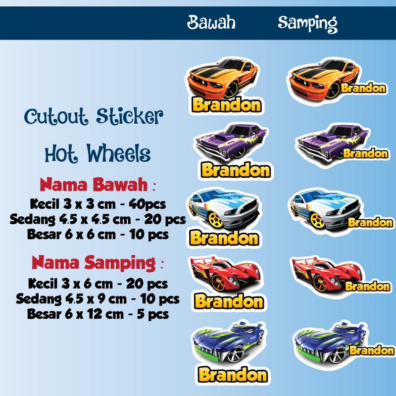 

Sticker nama cutout hotwheels