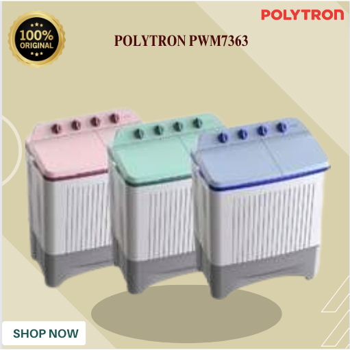 MESIN CUCI 2 TABUNG POLYTRON PWM7363 7Kg/PWM-7363/PWM 7363/PWM-7363/PWM7363/ORIGINALBERGARANSI RESMI