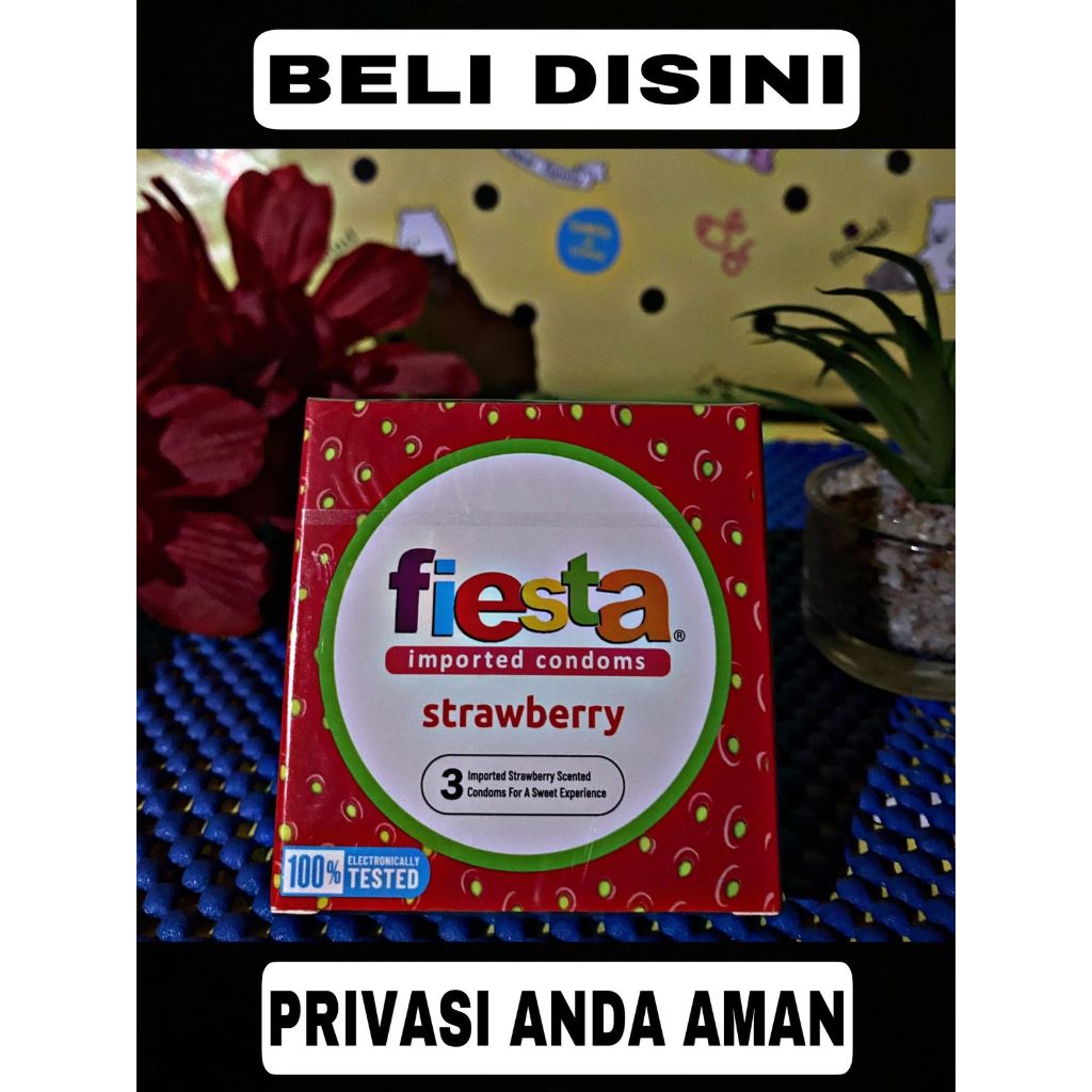KONDOM FIESTA STRABERRY 3 PCS II KONDOM ORIGINAL II KONDOM  FIESTA RASA STRABERRY