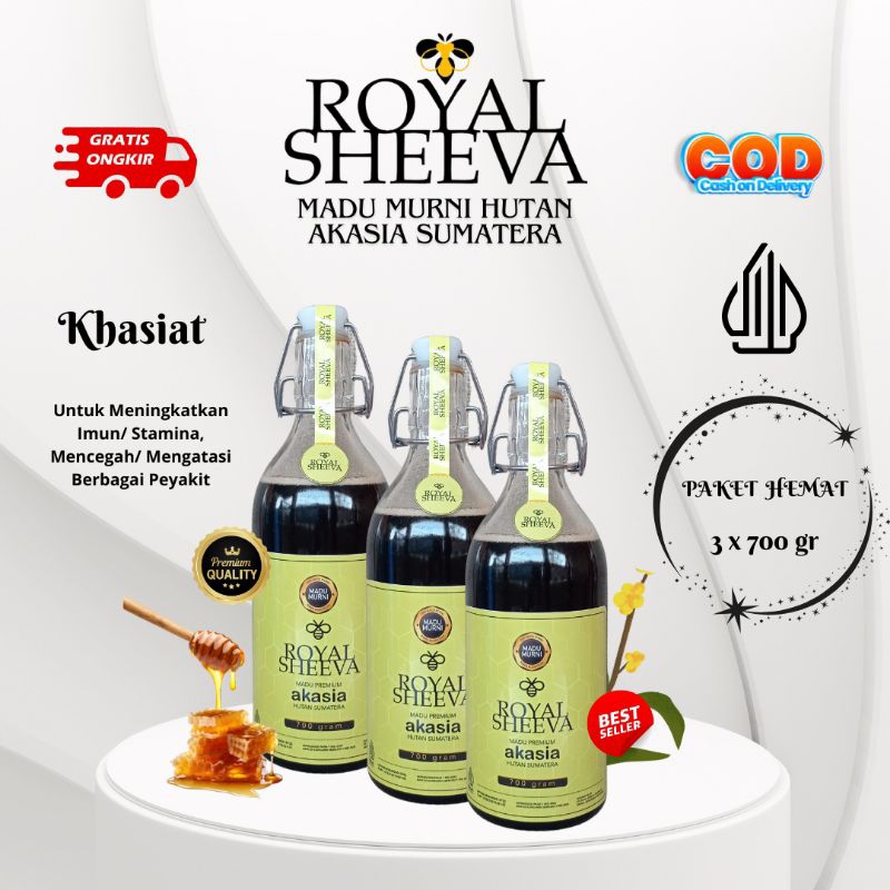 

royal sheeva madu premium dari hutan sumatera 100 % madu murni akasia paket hemat 3 x 700 gr halal mui