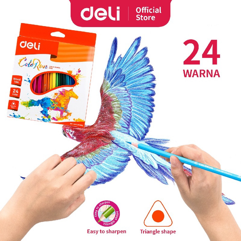 

Deli Pensil Warna- Bentuk segitiga ergonomis Warna cerah 24 Warna cat tidak beracun EC00110
