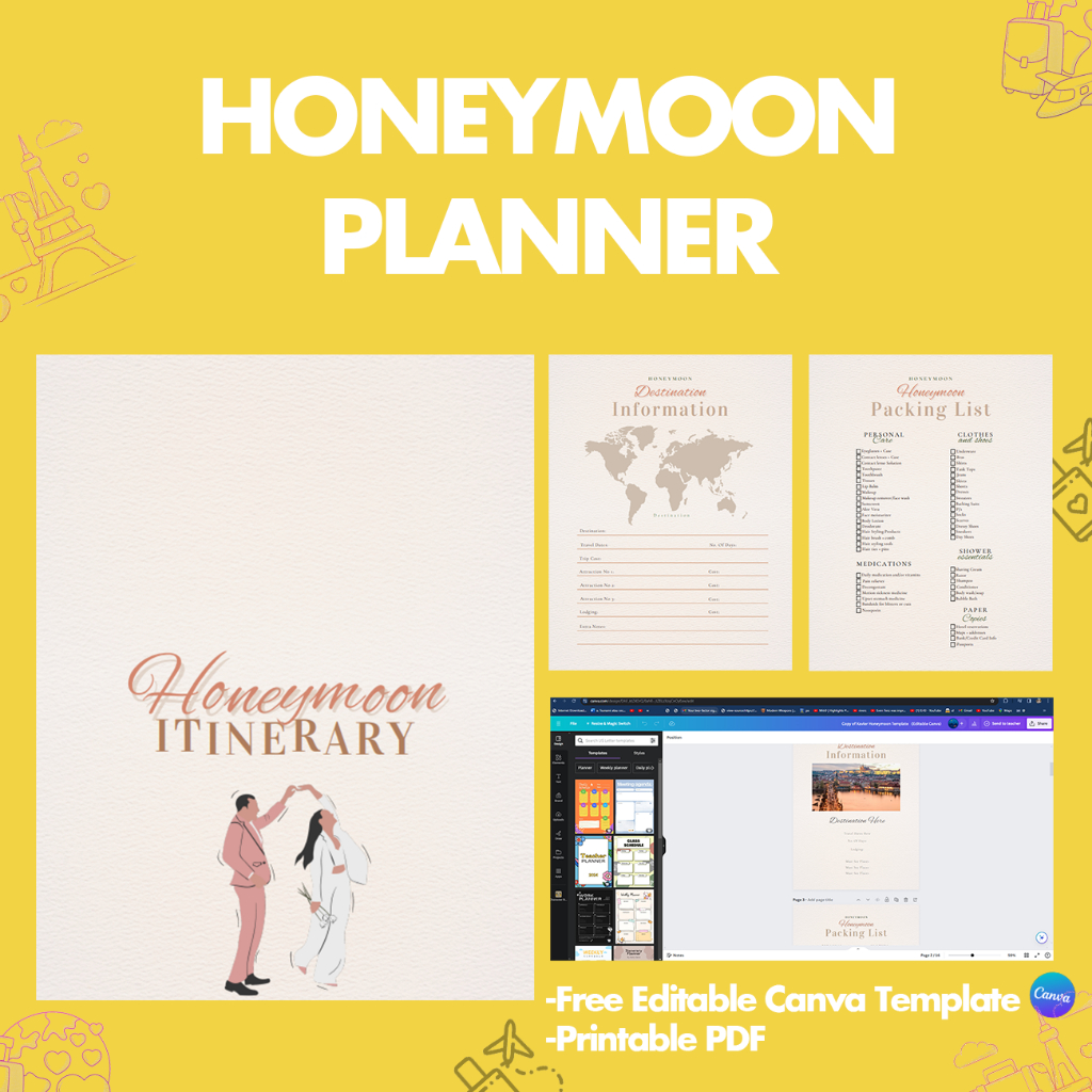 

Honeymoon Planner Lengkap Printable, canva template, murah