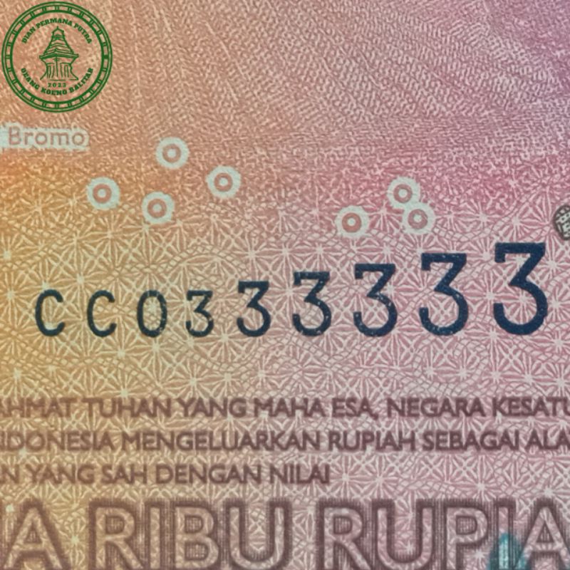 Uang kuno 5.000 rupiah tahun 2k22 nomer seri cantik (solid number)