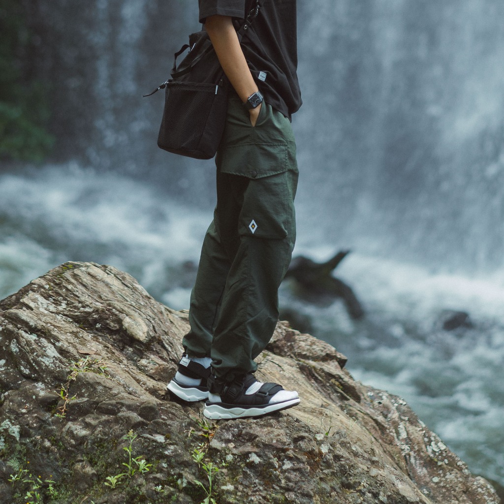 Norte Parachute Cargo Wide Fit Pants Musi - Green - Taslan Dusky Crinkle
