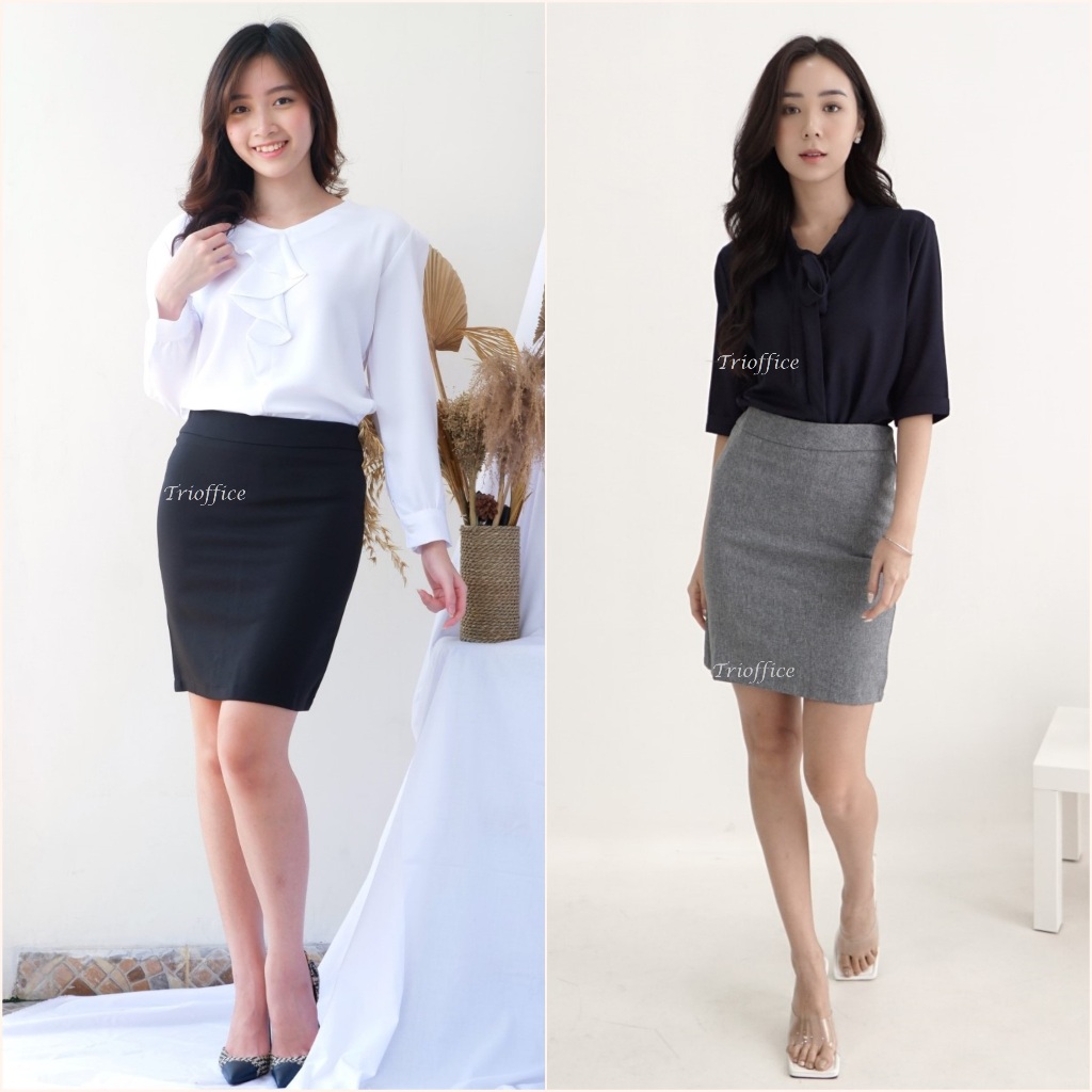Rok Span Hitam Kerja Polos Belah Belakang Pendek Mini