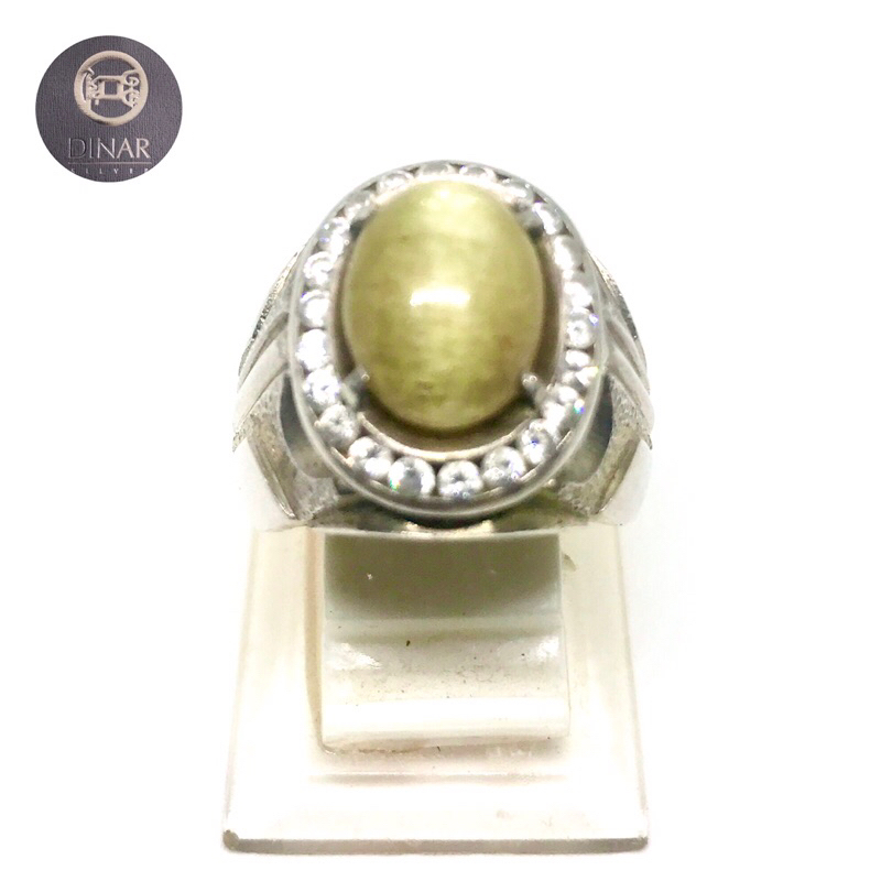 CINCIN PERAK PRIA ASLI Silver925 batu Akik Pandan Mata Kucing