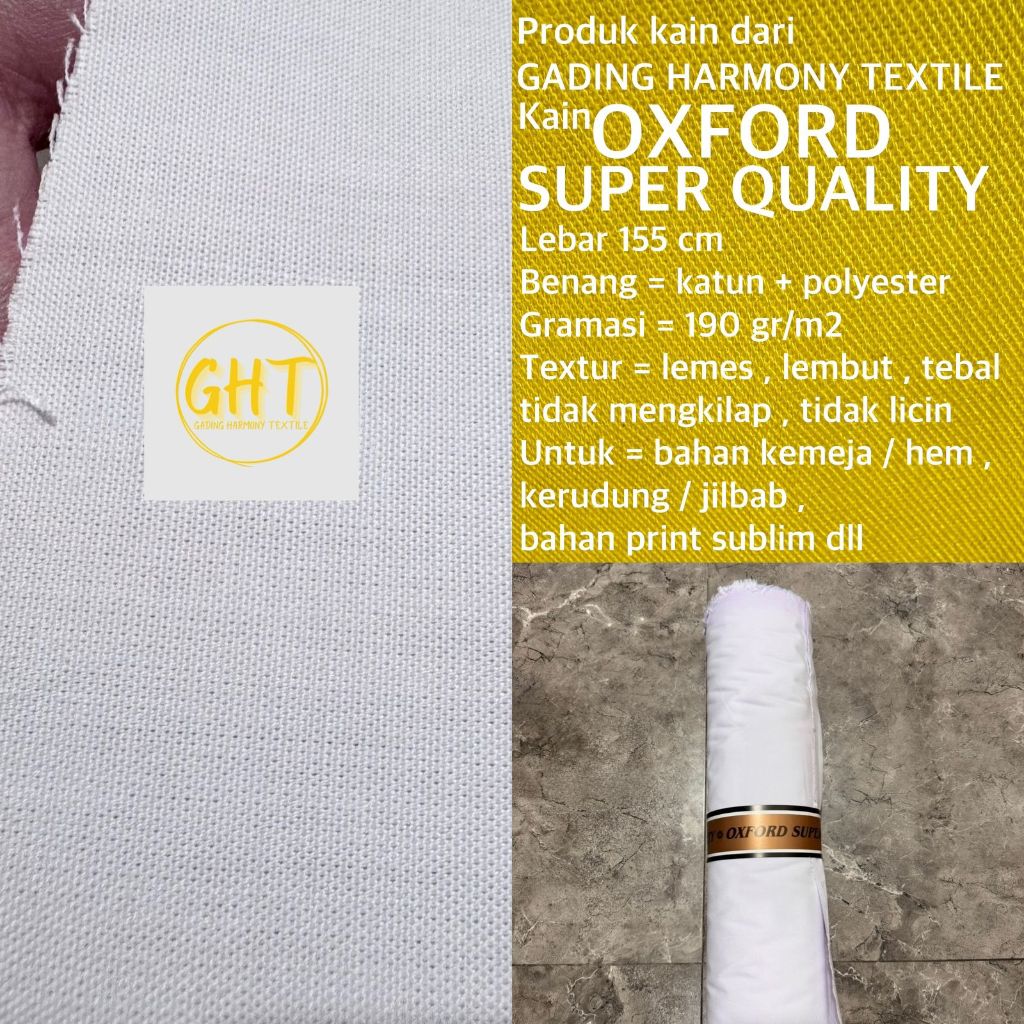 ( per 25 cm ) kain OXFORD SUPER QUALITY lebar 155 cm putih lembut katun polyester bahan baju kemeja 