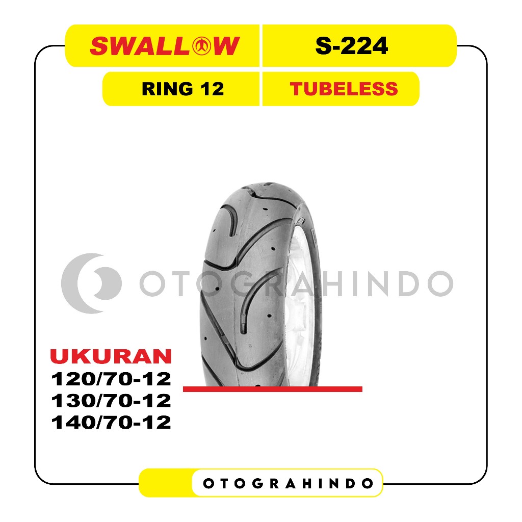 Ban  Motor Swallow S-224 120/70 130/70 140/70 Ring 12 Tubeless Ban Depan Belakang