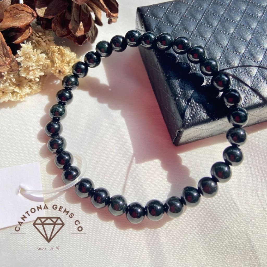 Gelang Batu Alam Asli Giok Black Jade 6mm