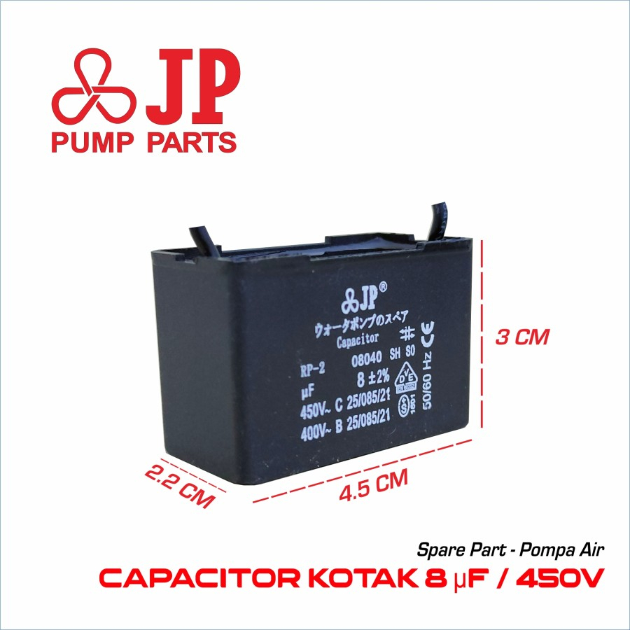 Kapasitor Panasonic 8 UF - Kapasitor Kotak 8uF 450V JP Kapasitor Pompa Air 8 uF