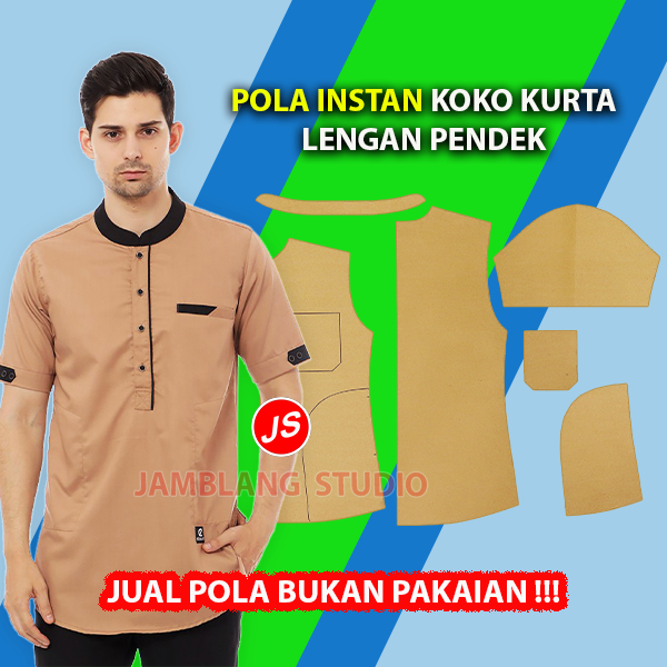 Pola Instan Kemeja Koko Kurta Lengan Pendek [ Pola Baju Jamblang Studio ]